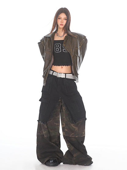 Deconstructed Denim Cargo Utility Pants