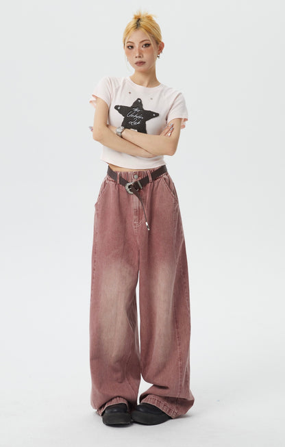 Dirty Pink Baggy Wide Leg Jeans