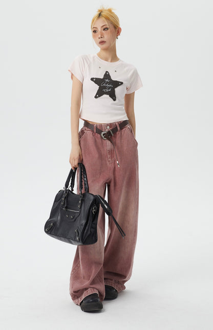 Dirty Pink Baggy Wide Leg Jeans