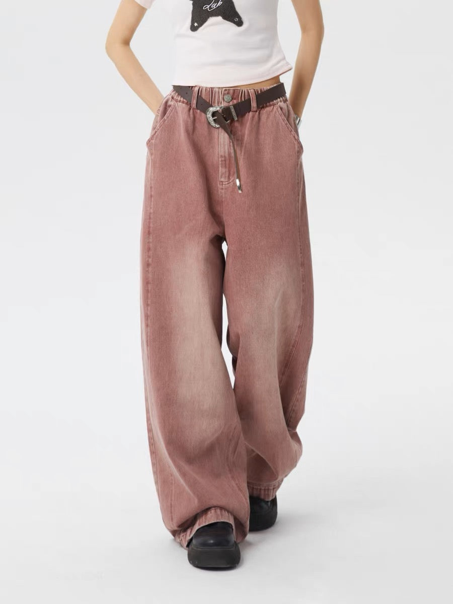Dirty Pink Baggy Wide Leg Jeans