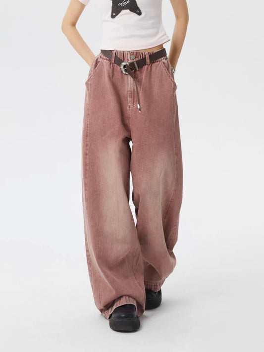 Dirty Pink Baggy Wide Leg Jeans