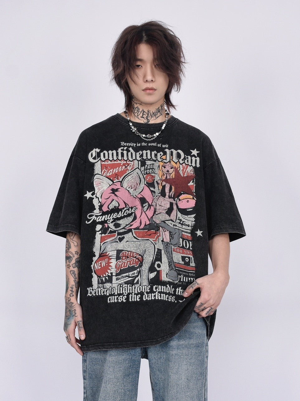 Confidence, Man T-Shirt. Vintage wash. y2k aesthetic streetwear outfits eboy 