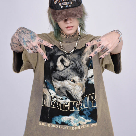 Blackair Wolf Vintage Washed T-Shirt. Streetwear y2k aesthetic eboy outfits