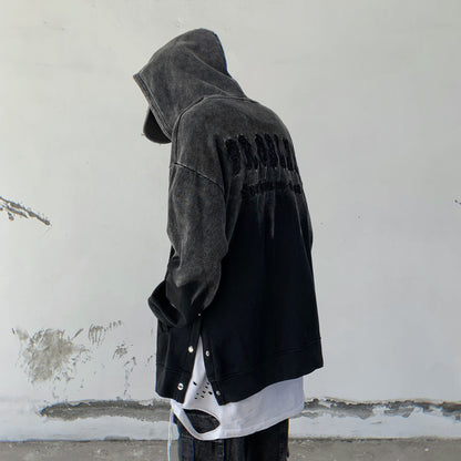 Goth Streetwear Black Gradient Snap Side Hoodie