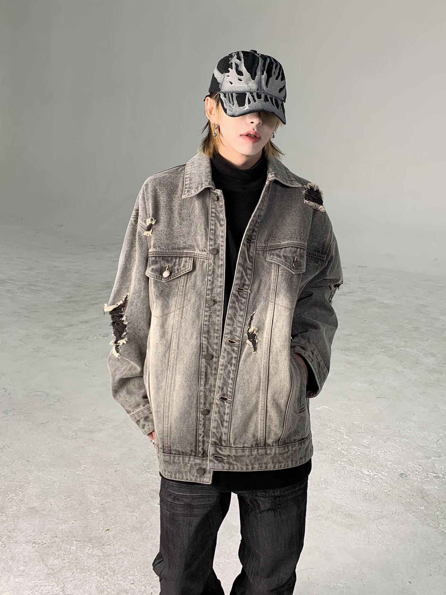 Vintage Washed Destroyed Denim Jacket