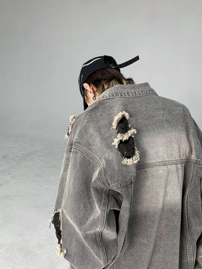 Vintage Washed Destroyed Denim Jacket