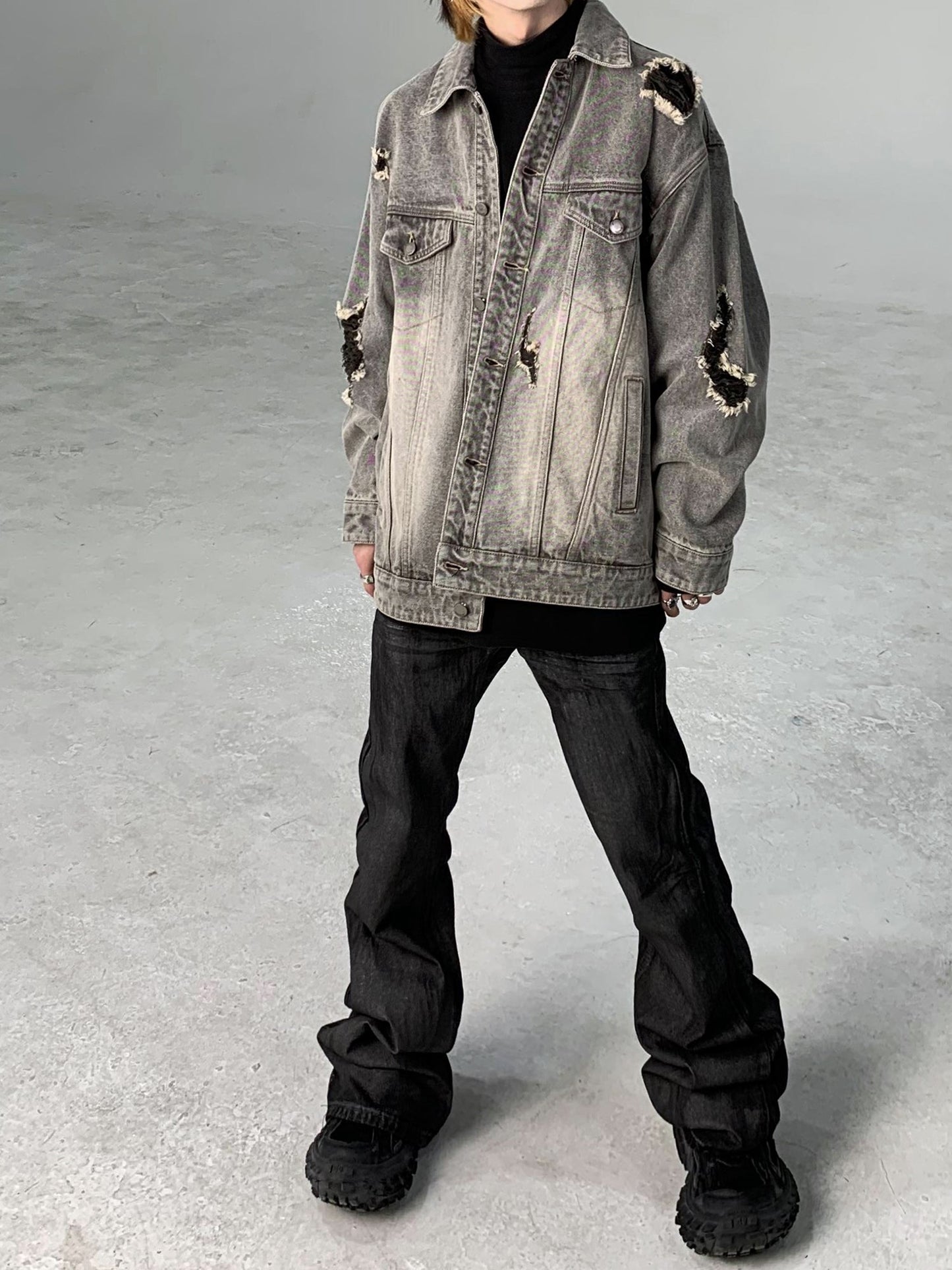 Vintage Washed Destroyed Denim Jacket