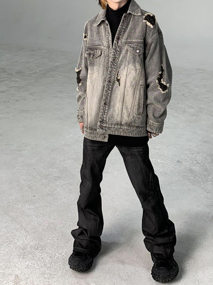 Vintage Washed Destroyed Denim Jacket
