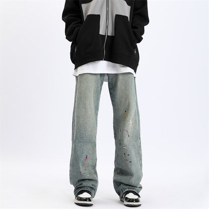 Paint Splash Embroidered Straight Leg Jeans