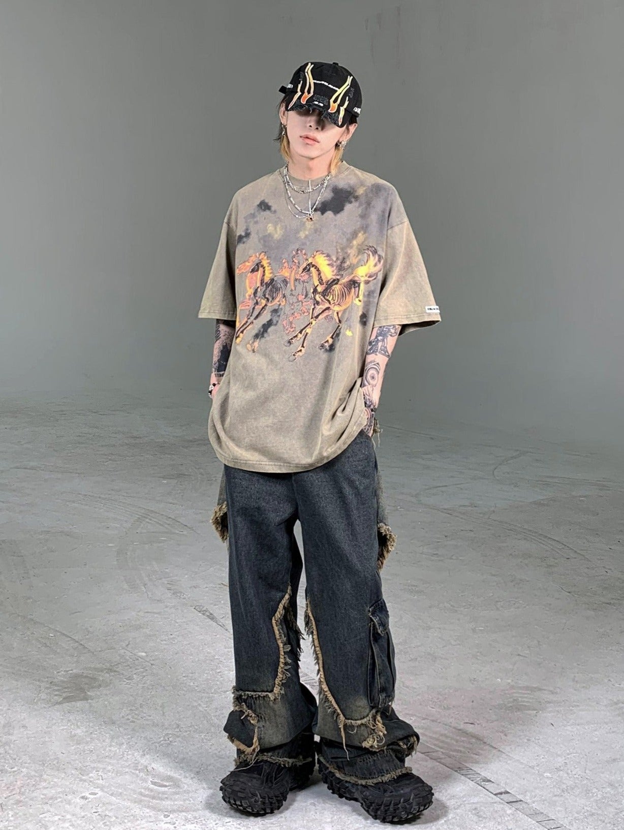 Goth Streetwear Death Horse Graphic T-Shirt