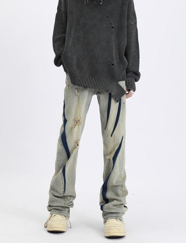 Slash Distressed Straight Leg Jeans