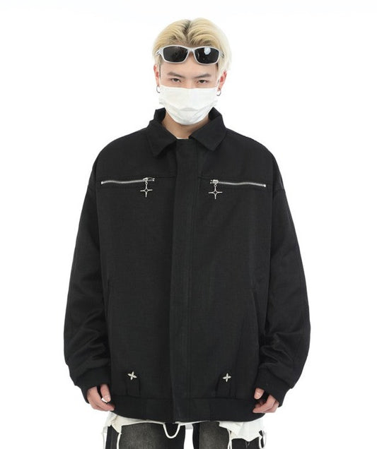 Cross Zipper Bomber Jacket emo