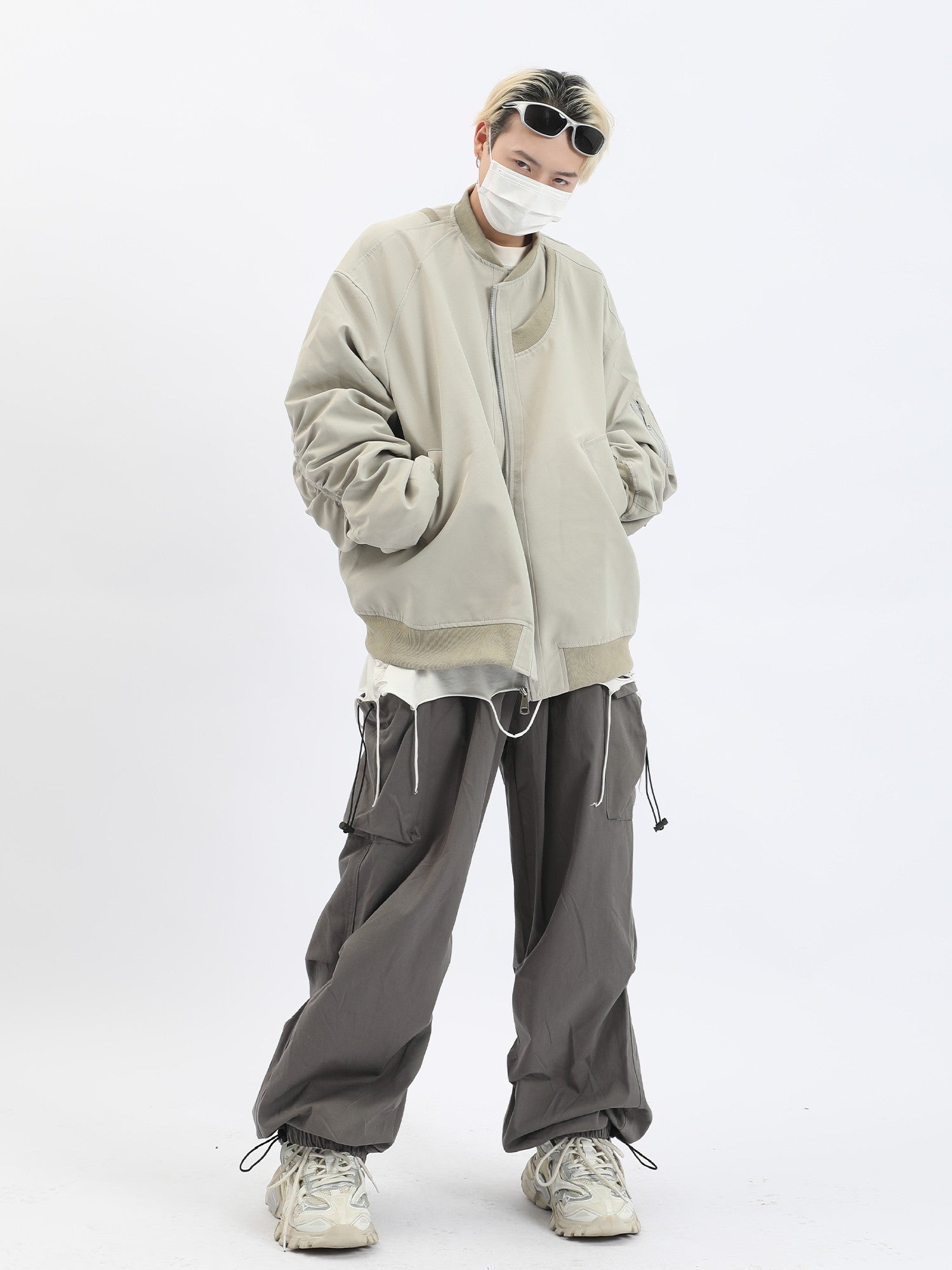 Ruched Sleeve Bomber Jacket