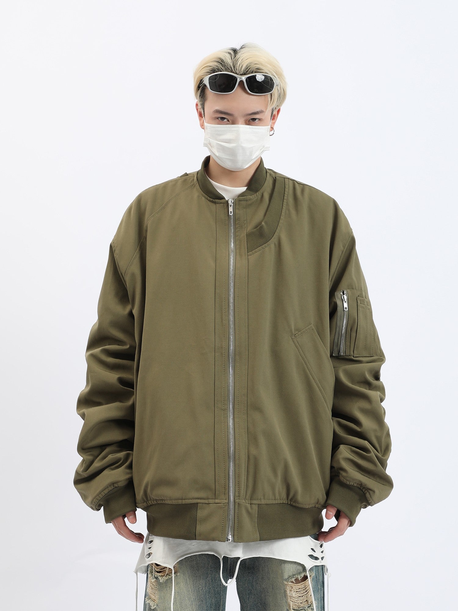 Ruched Sleeve Bomber Jacket