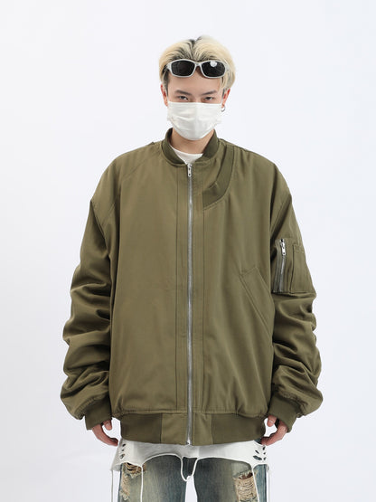 Ruched Sleeve Bomber Jacket