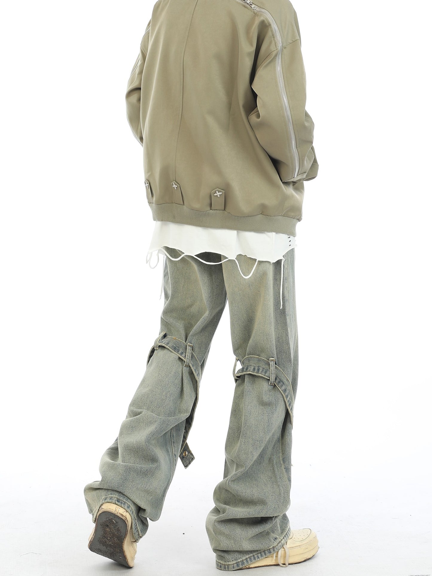 Snap Tab Strap Faded Relaxed Jeans