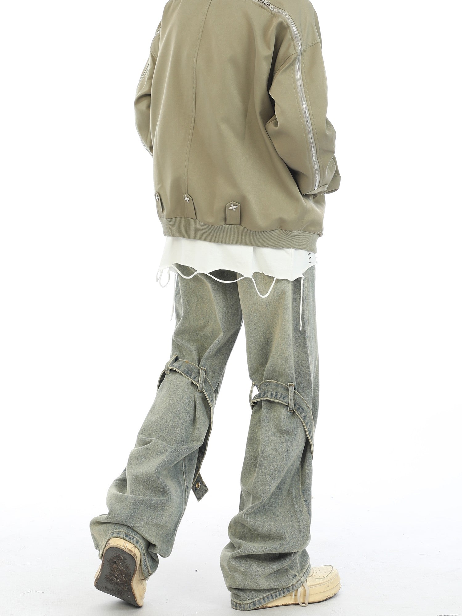 Snap Tab Strap Faded Relaxed Jeans