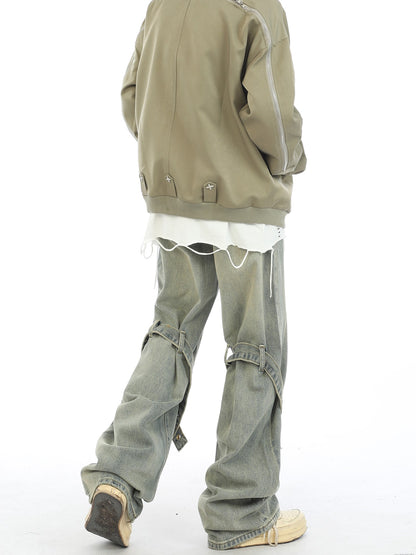 Snap Tab Strap Faded Relaxed Jeans