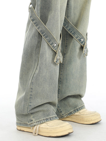 Snap Tab Strap Faded Relaxed Jeans