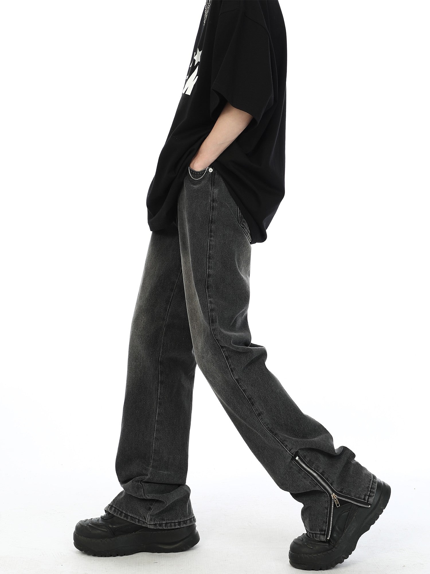 Streetwear y2k Ankle Zipper Slit Distressed Jeans