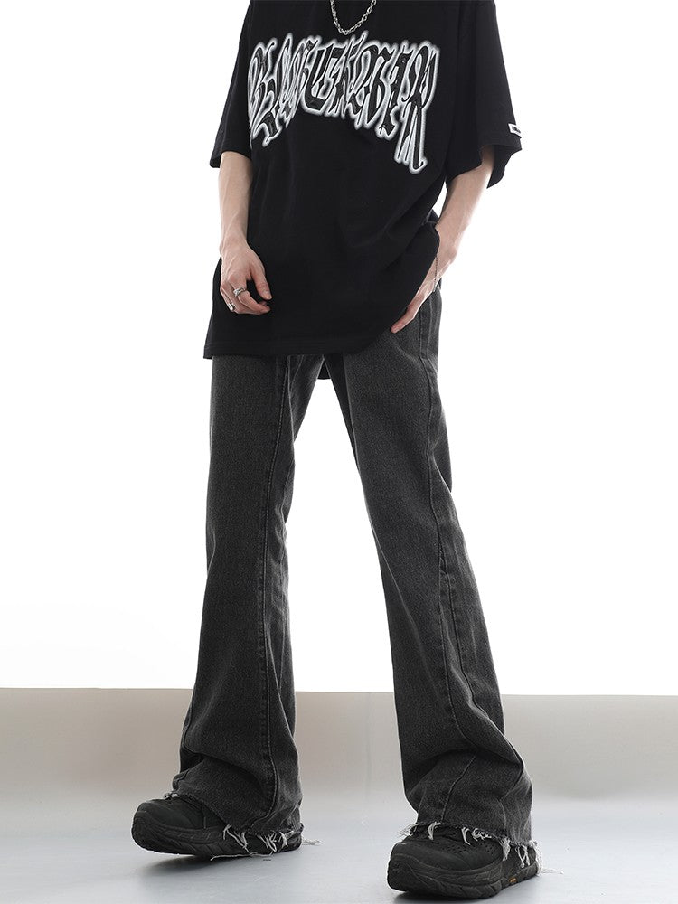 Raw Hem Black Washed Flared Jeans