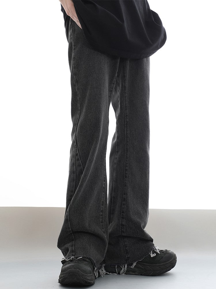 Raw Hem Black Washed Flared Jeans