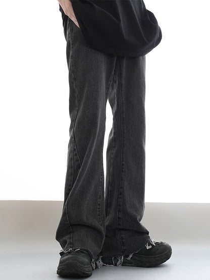 Raw Hem Black Washed Flared Jeans