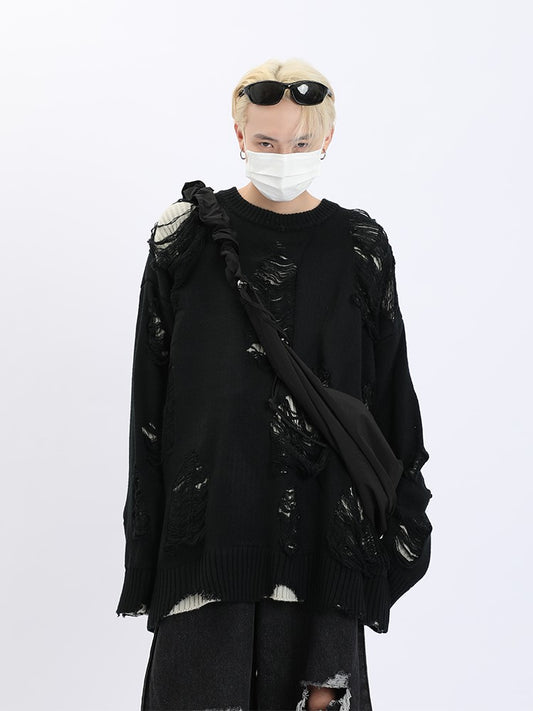 Destroyed Shredded Holes Sweater Grunge