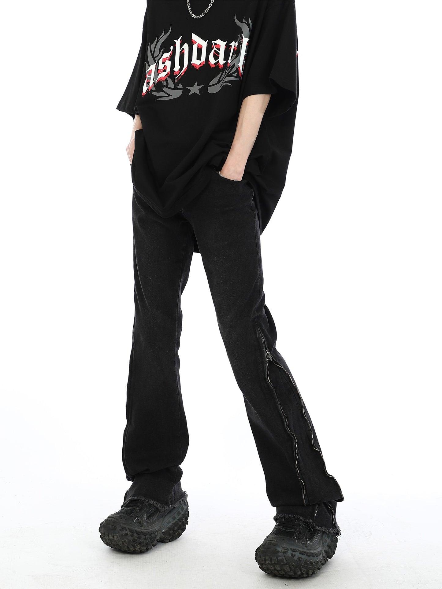 Black Side Zipper Jeans