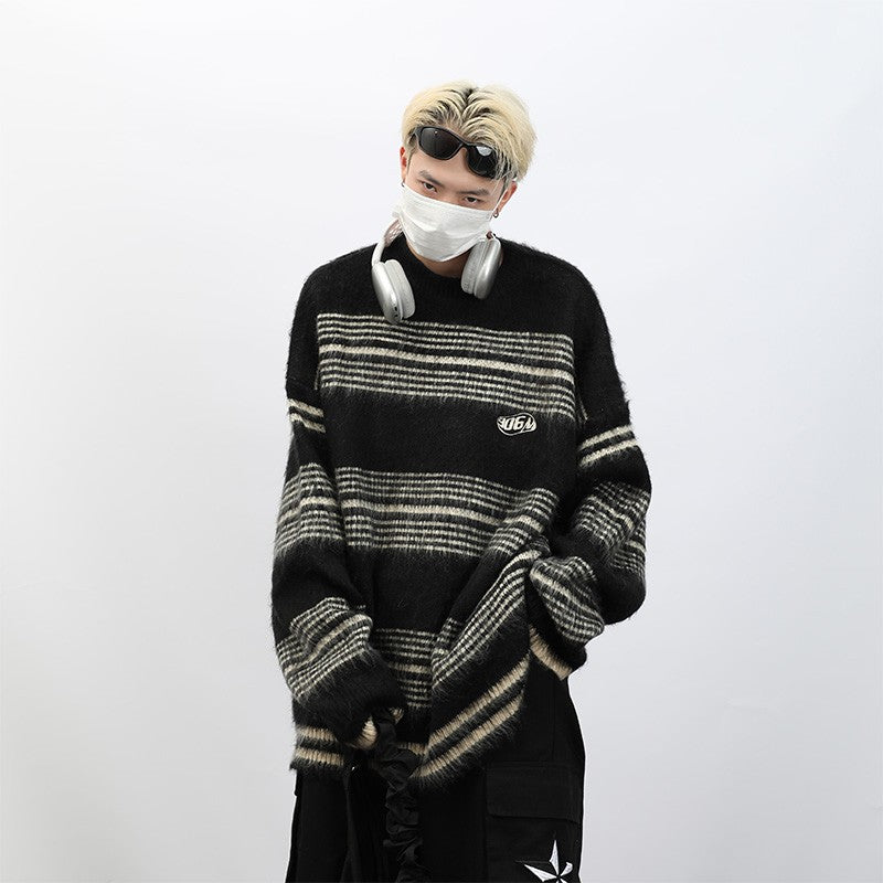 90's Grunge Striped Mohair Blend Sweater