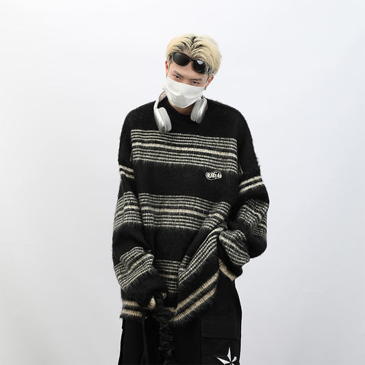 90's Grunge Striped Mohair Blend Sweater