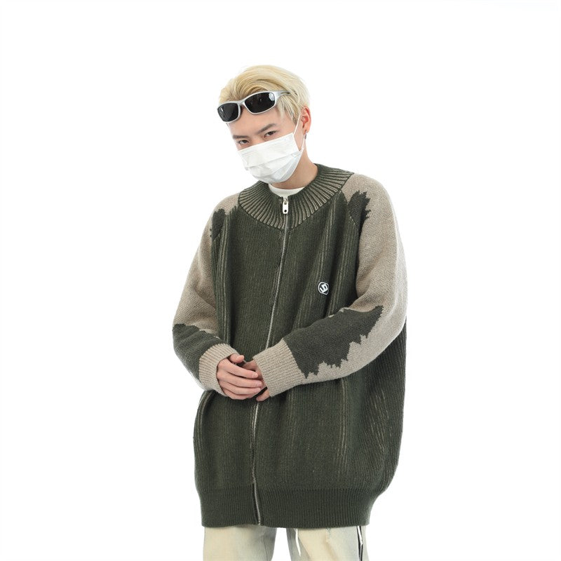 Contrast Ribbed Zip Cardigan