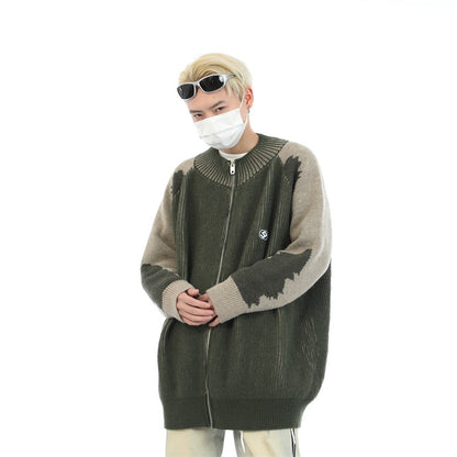 Contrast Ribbed Zip Cardigan