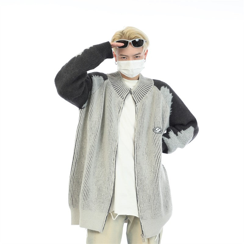 Contrast Ribbed Zip Cardigan