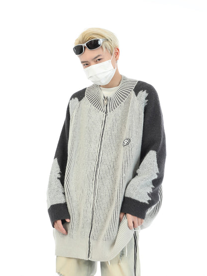 Contrast Ribbed Zip Cardigan