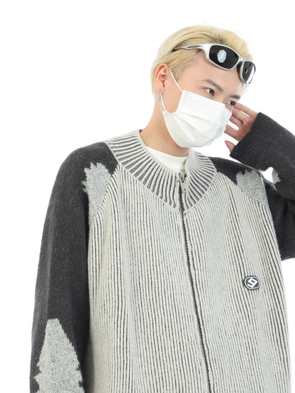 Contrast Ribbed Zip Cardigan