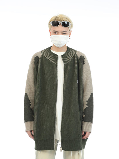 Contrast Ribbed Zip Cardigan