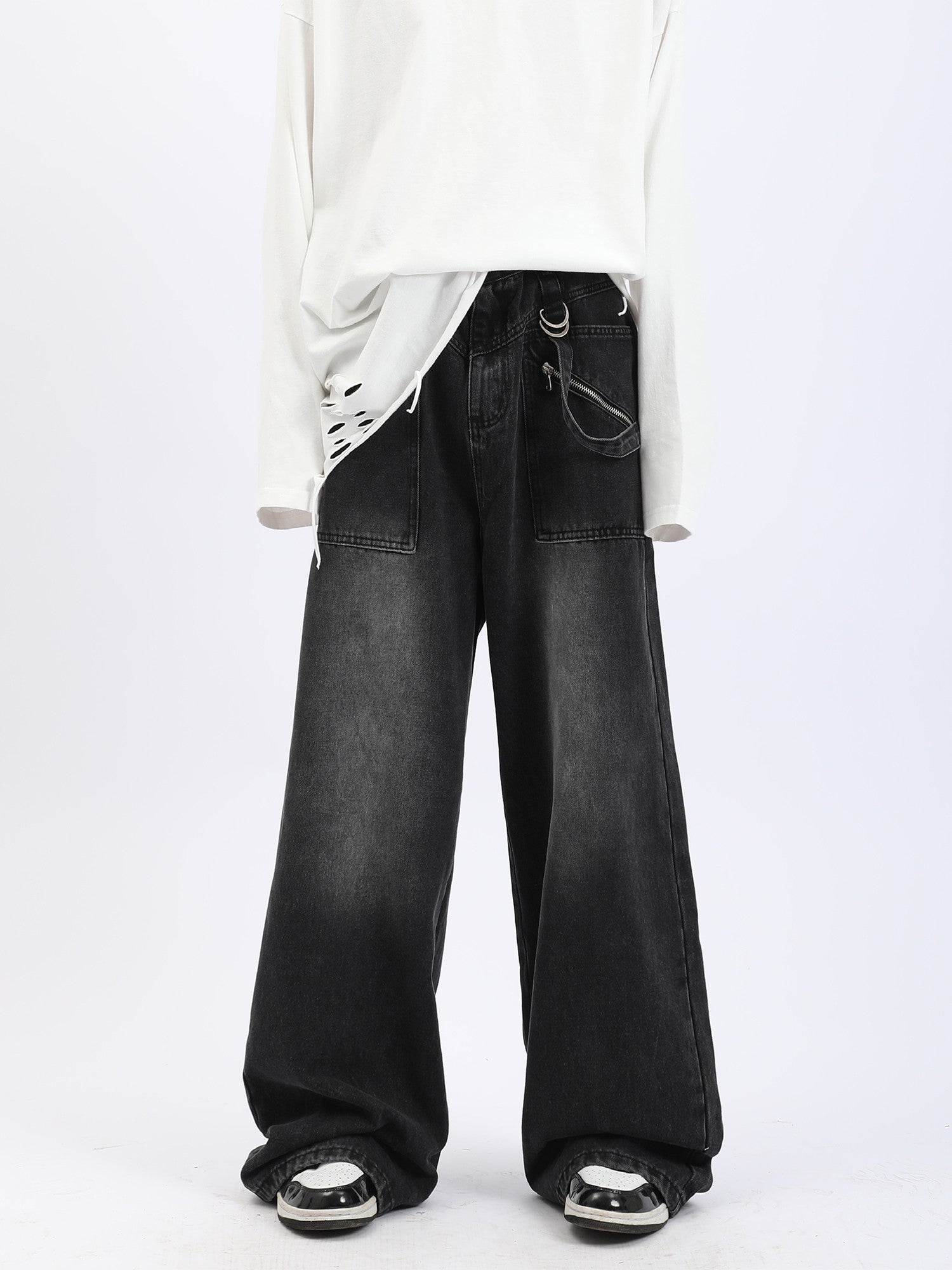 Wide Leg Distressed Jeans
