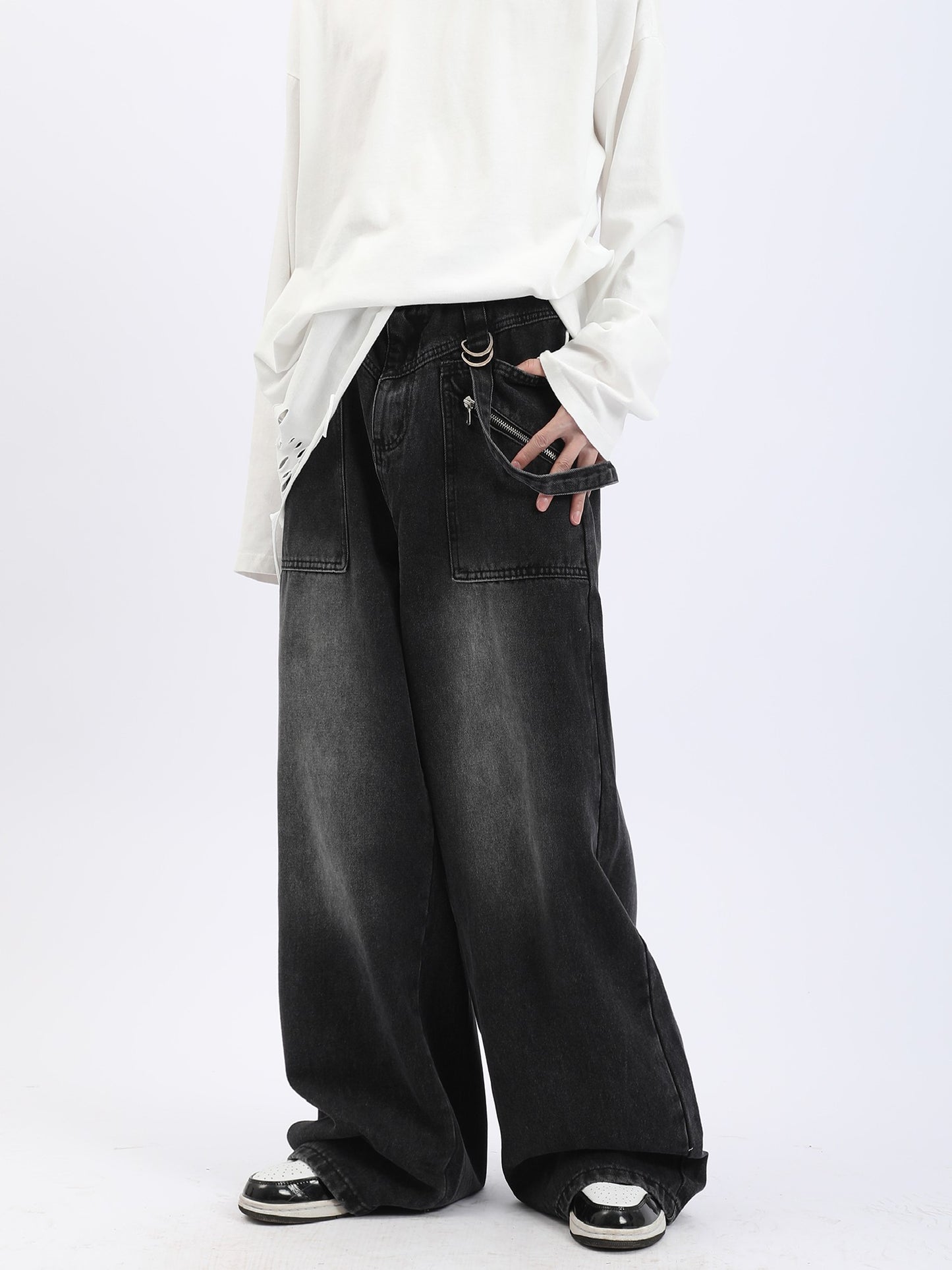 Wide Leg Distressed Jeans