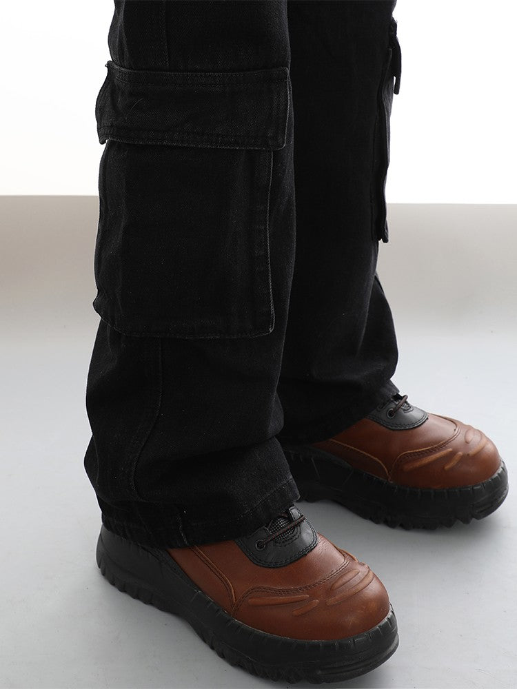 Zipper Flared Cargo Jeans