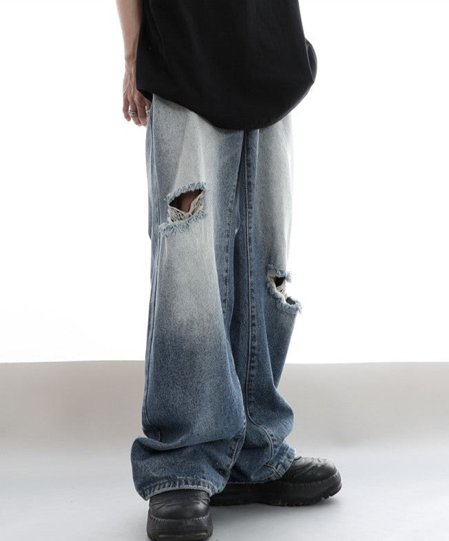 Streetwear Ripped Faded Baggy Wide Leg Jeans Y2K