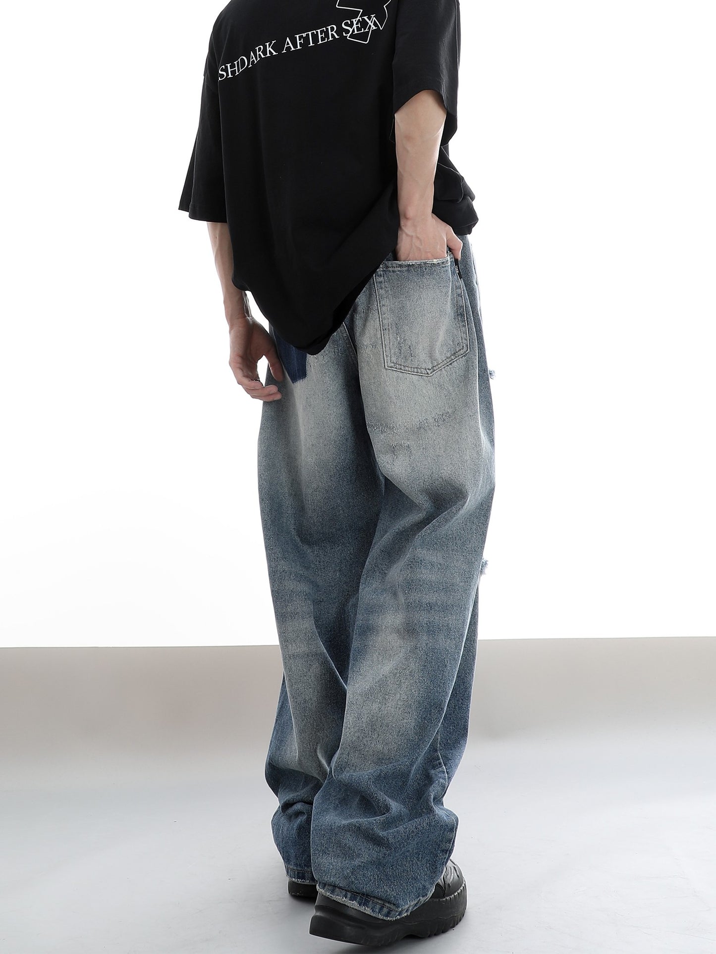 Streetwear Ripped Faded Baggy Wide Leg Jeans Y2K