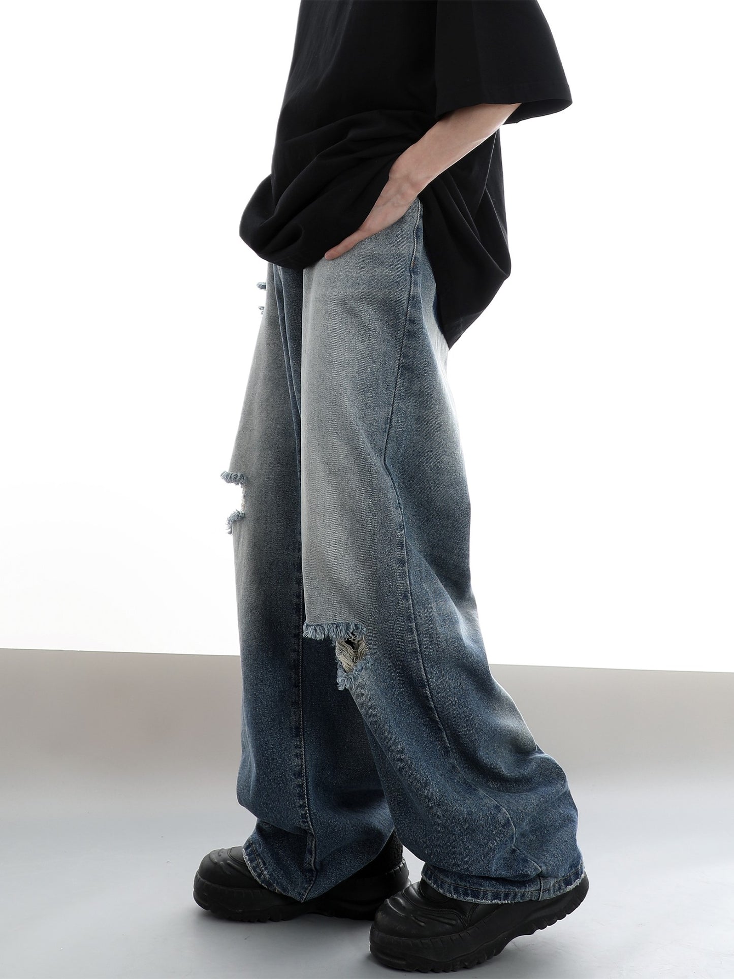 Streetwear Ripped Faded Baggy Wide Leg Jeans Y2K