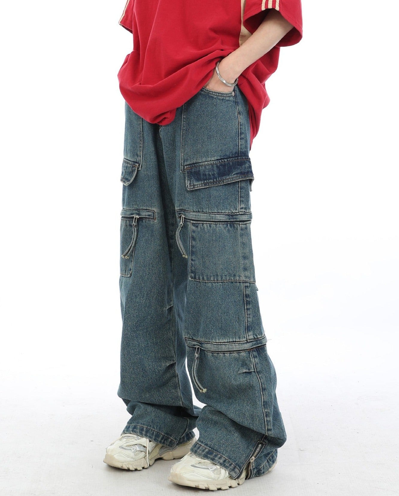 Loose Fit Zipper Cargo Jeans