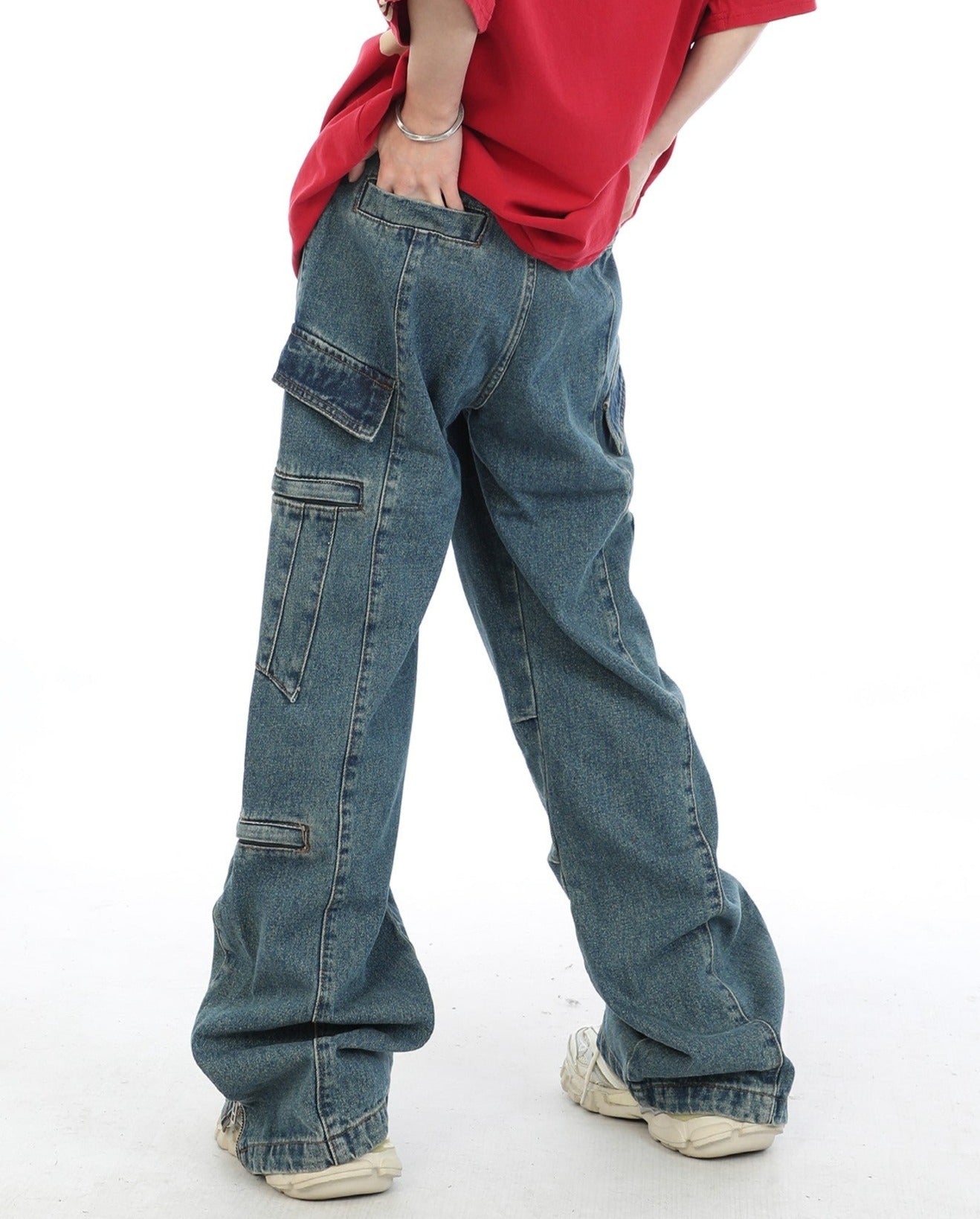 Loose Fit Zipper Cargo Jeans