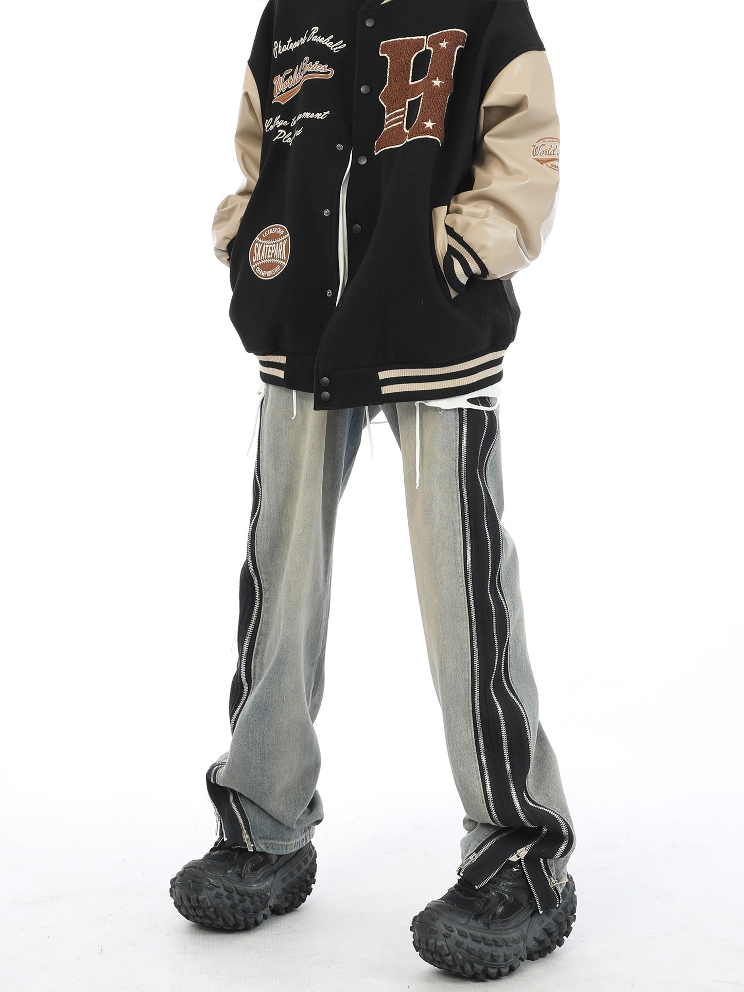 Contrast Zipper Side Seam Jeans