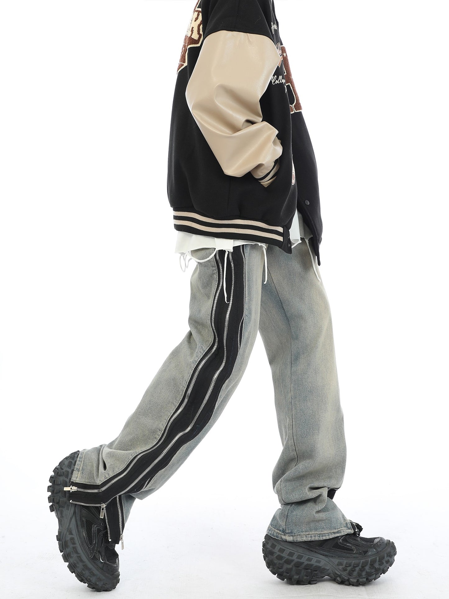 Contrast Zipper Side Seam Jeans