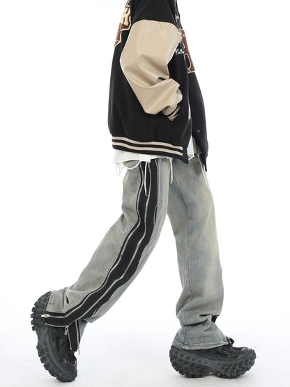 Contrast Zipper Side Seam Jeans