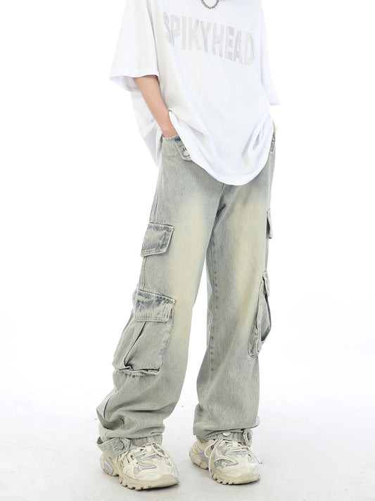 Faded Loose Fit Cargo Jeans