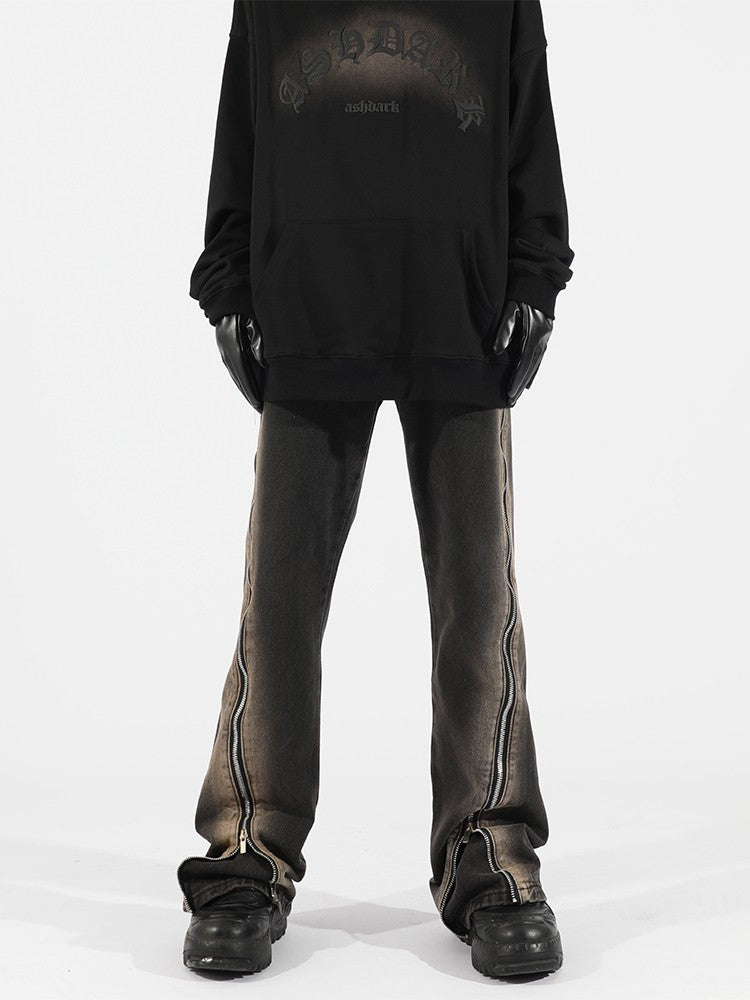 Side Zipper Distressed Jeans